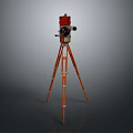 Red Surveying Instrument On Orange Tripod Stand For Measurement Work