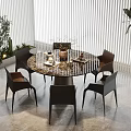 Modern Round Glass Top Dining Table Set With Four Black Chairs Blinds And Green Plants