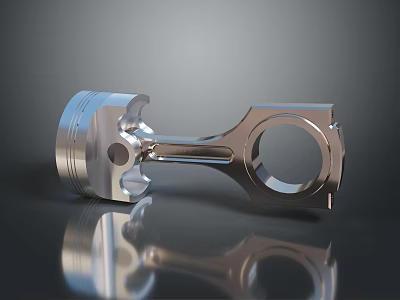 High Quality Shiny Metal Engine Piston Part On Reflective Black Surface 3d model