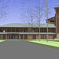 Modern Building Exterior Design With Tower Structure Green Lawn Trees And Pathway