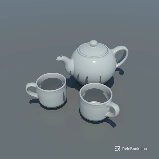 Minimalist White Tea Set With Ceramic Teapot And Two Cups 3d model 
