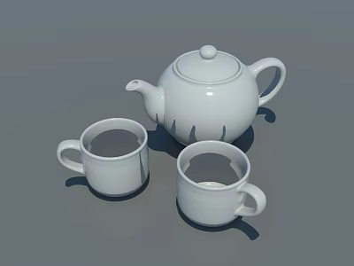 Minimalist White Tea Set With Ceramic Teapot And Two Cups 3d model