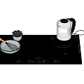 Modern Kitchen Appliances With Induction Cooktop Electric Kettle Pot Whisk And Small Potted Plant