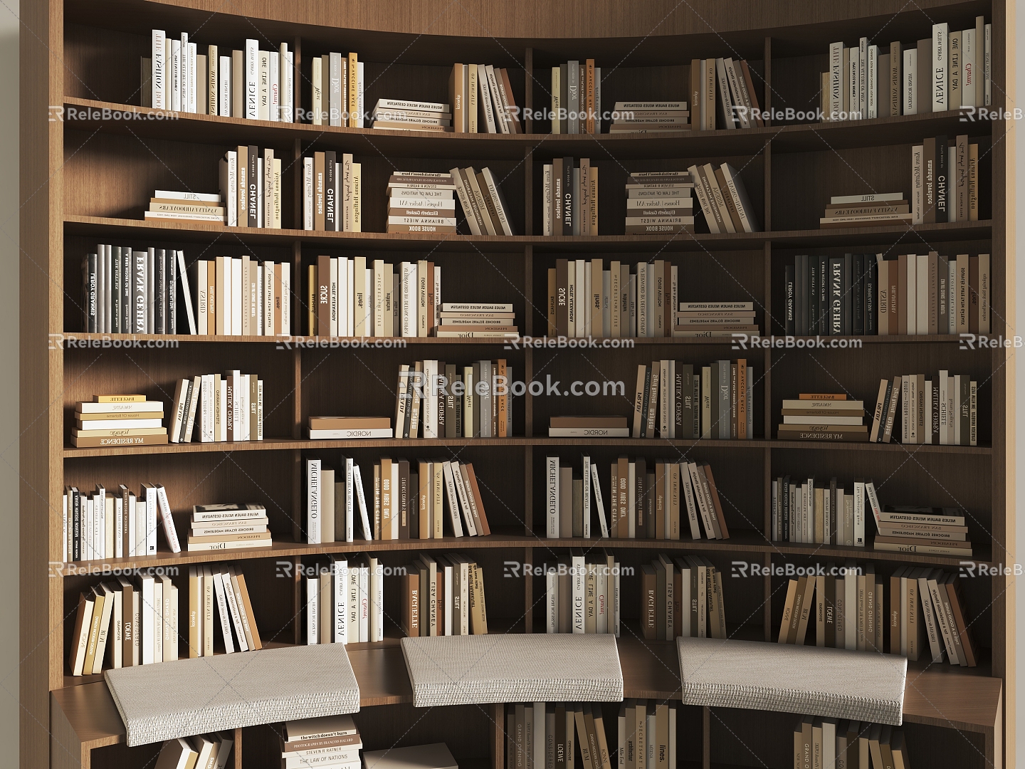 Curved Bookcase Books 3d model