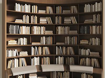 Wooden Bookshelf Filled With Books And Multiple Shelves In Home Library 3d model