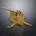 Vintage Yellow Rusted Artillery Weapon With Long Gun Barrel And Metal Mount