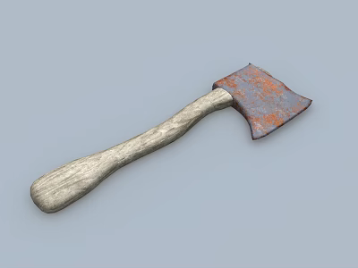 Vintage Rusted Axe Weapon Featuring Wooden Handle And Metal Head 3d model