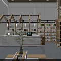 Modern Reading Space With Wooden Bookshelves Long Tables Green Plants And Computers