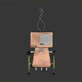 Copper Colored Square Robot With Curved Metal Antenna Green Wheels And Control Panel