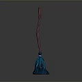 Practical Household Broom With Red Curved Handle And Blue Bristle Design