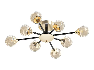 Modern Glass Globe Ceiling Light With Gold Black Metal Frame And Multiple Bulbs 3d model