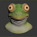 Vibrant Green Reptile Head Sculpture Featuring Large Yellow Eyes And Smooth Glossy Skin