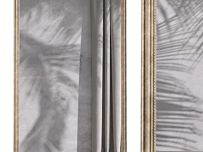 Decorative Wall Mirror With Gold Frame And Palm Leaf Shadows By Curtains 3d model
