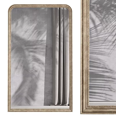 Decorative Wall Mirror With Gold Frame And Palm Leaf Shadows By Curtains 3d model