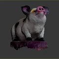 Pig Shaped Decorative Figurine Set With White Black Spots Pink Nose Purple Ears Pink Base
