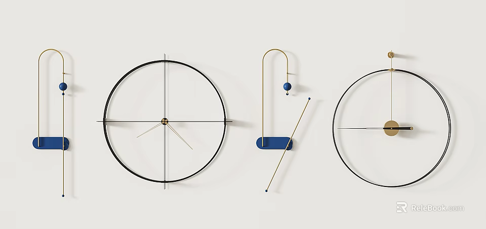 Three Minimalist Wall Clocks With Geometric Metal Frames And Modern Decor Elements 3d model 