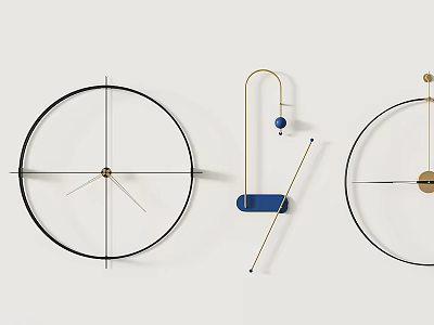 Three Minimalist Wall Clocks With Geometric Metal Frames And Modern Decor Elements 3d model