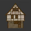 Traditional Half Timbered Building With Tiled Roof Stone Brick Walls Wooden Frame Windows And Door