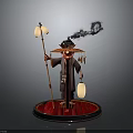 A Man Wearing Traditional Hat With Smoke Holding Lantern And Staff On Red Base