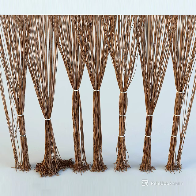 Natural Brown Reed Woven Curtains with White Ties for Home Window Decor 3d model 