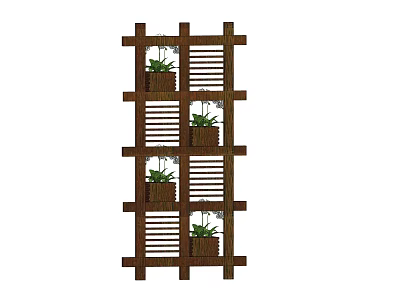 Vertical Wooden Trellis Layered Plant Arrangement With Multiple Potted Plants 3d model