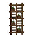 Vertical Wooden Trellis Layered Plant Arrangement With Multiple Potted Plants