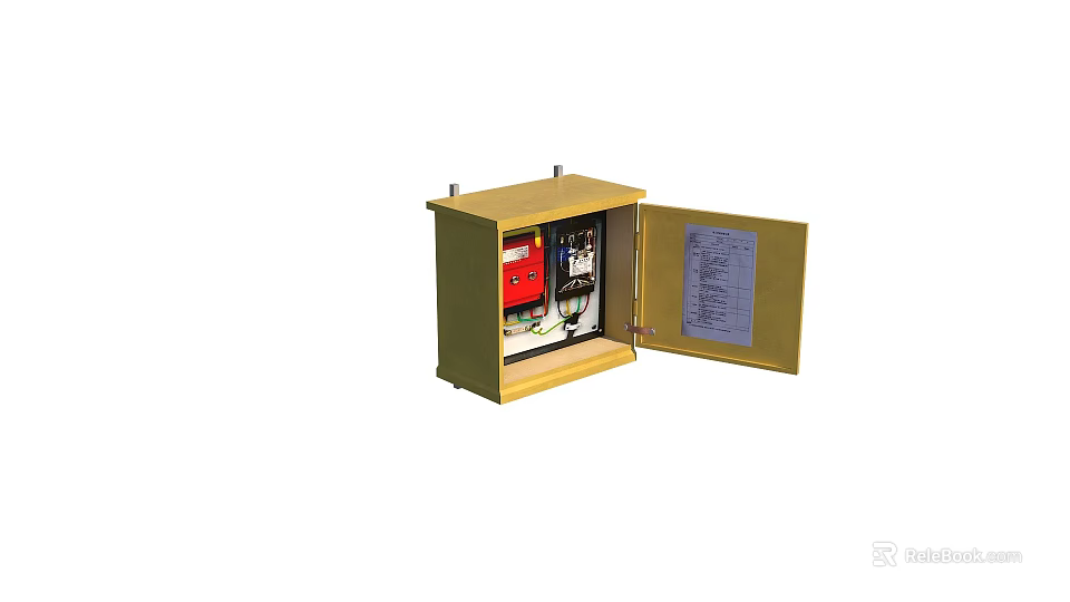 Industrial Electrical Control Cabinet With Yellow Enclosure Open Door And Internal Components 3d model 