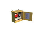 Industrial Electrical Control Cabinet With Yellow Enclosure Open Door And Internal Components