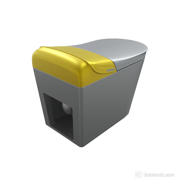 Yellow And Gray Box Shaped Container With Square Opening And Inner Ball 3d model 