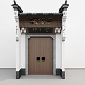 Traditional Chinese Gate Tower with Gengdu Hall Plaque and Wooden Door Carvings