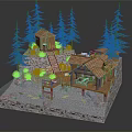 Log Cabin Surrounded by Pine Trees with Wooden Staircase Stone Base and Deck
