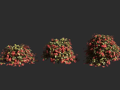 Three Lush Shrubs With Green And Red Leaves In Natural Landscape 3d model