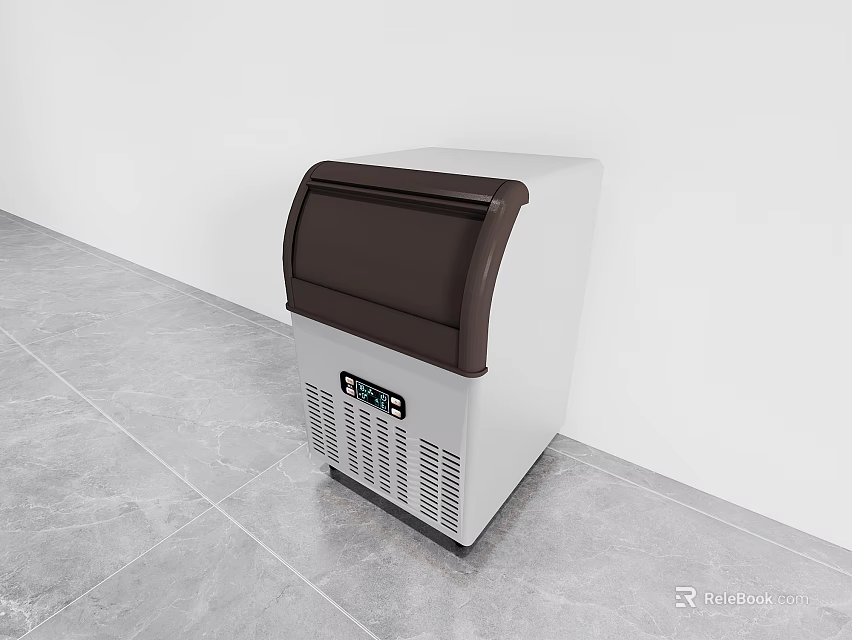 White Commercial Freezer with Dark Brown Lid Digital Display and Ventilation on Gray Floor 3d model 