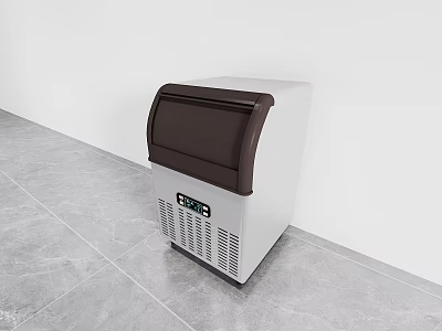White Commercial Freezer with Dark Brown Lid Digital Display and Ventilation on Gray Floor 3d model