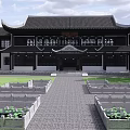 Traditional Ancient Chinese Architecture Gate with Classic Roof Overhanging Eaves Red Walls and Lattice Windows