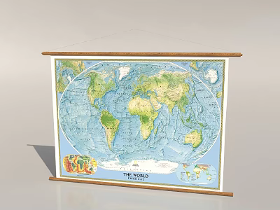 World Map Wall Decor With Wooden Frame And Colorful Educational Design 3d model