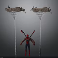 Damaged Basketball Hoops And Spider Man Figure With Mechanical Arms In 3D Model Scene