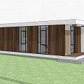 Modern Detached House with Wooden Exterior Large Windows Green Lawn and Trees