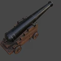 Antique Cannon Weapon With Metal Barrel Wooden Carriage And Wheels