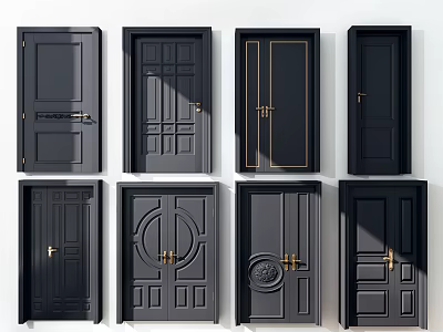 New Chinese-style Double-door Solid Wooden Door Combination 3d model