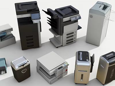 Essential Modern Office Appliances Including Multifunctional Printers Shredders And Scanners 3d model