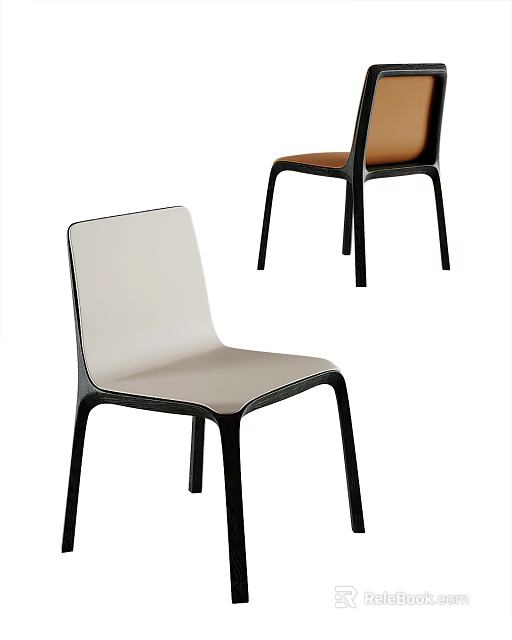 Modern Leisure Chairs with White and Brown Seats and Black Frames 3d model 