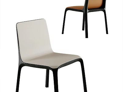 Modern Leisure Chairs with White and Brown Seats and Black Frames 3d model