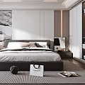 Modern Bedroom Interior With Large Bed Gray Rug And Built In Wardrobe