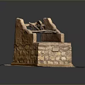 Traditional Stone Oven Structure With Wooden Component Grill Opening And Stone Base