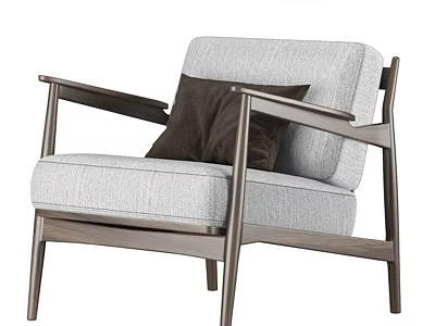 Modern Single Sofa With Light Gray Fabric Dark Wood Frame And Brown Cushion 3d model