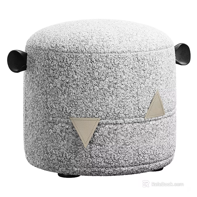 Gray Round Upholstered Shoe Bench With Black Handles And Beige Triangular Accents 3d model