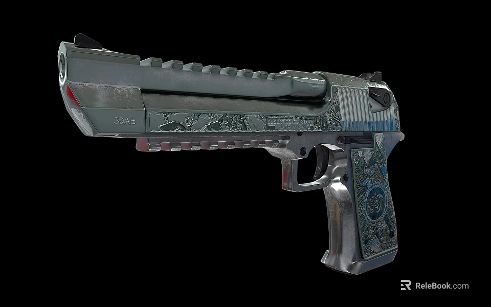 Modern Tactical Pistol With Engraved Design And Silver Dark Finish Details 3d model 