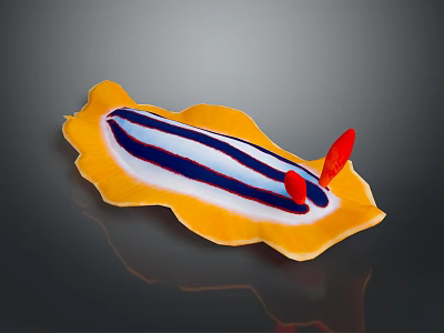 Vibrant Nudibranch Aquatic Animal With Yellow Edged Blue And White Striped Body And Red Tentacles 3d model