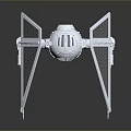 Silver TIE Fighter Model With Triangular Wings And Spherical Cockpit On Reflective Surface 3d model